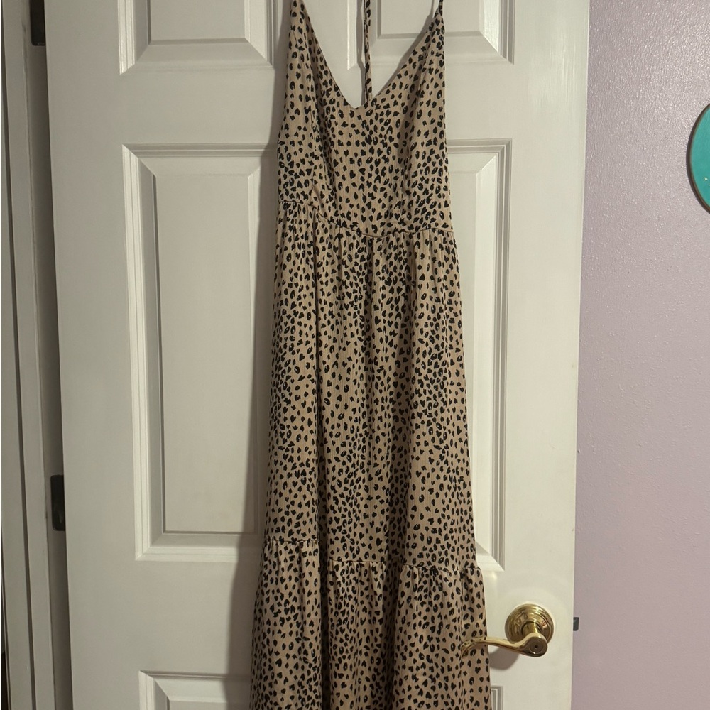 Elegant Tan Polka Dot Dress